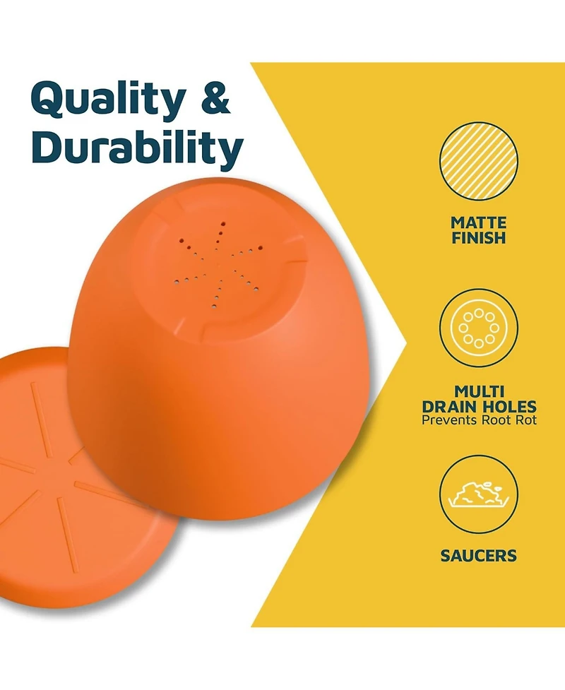 Lifemaster Yellow Plant Pots 5 Pack with Drainage Holes & Saucers, Stackable Indoor & Outdoor Planters