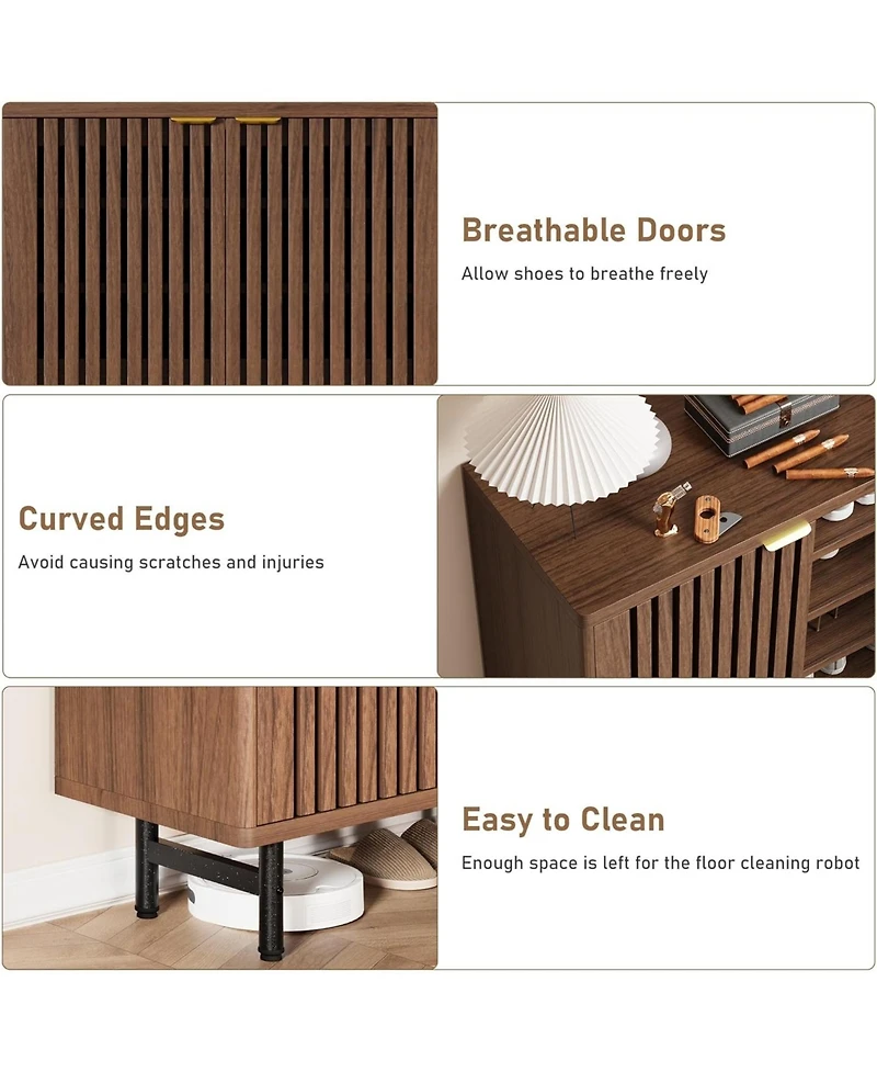 gaomon Narrow Freestanding 6-Tier Wooden Shoe Cabinet with Louvered Doors