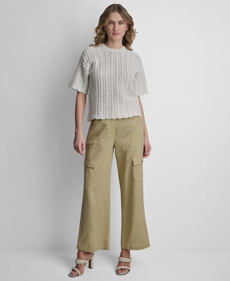 Dkny Women's Short-Sleeve Open Lattice Stitch Sweater