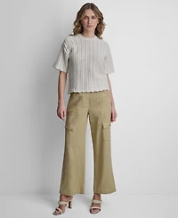 Dkny Women's Short-Sleeve Open Lattice Stitch Sweater