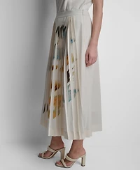 Dkny Women's Printed Pleated Everyday Stretch Skirt