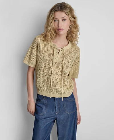 Dkny Women's Textured Pointelle Lace Front Top