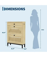 gaomon Shoe Storage Cabinet with 2 Hollow-Panel Flip Drawers and Top Drawer