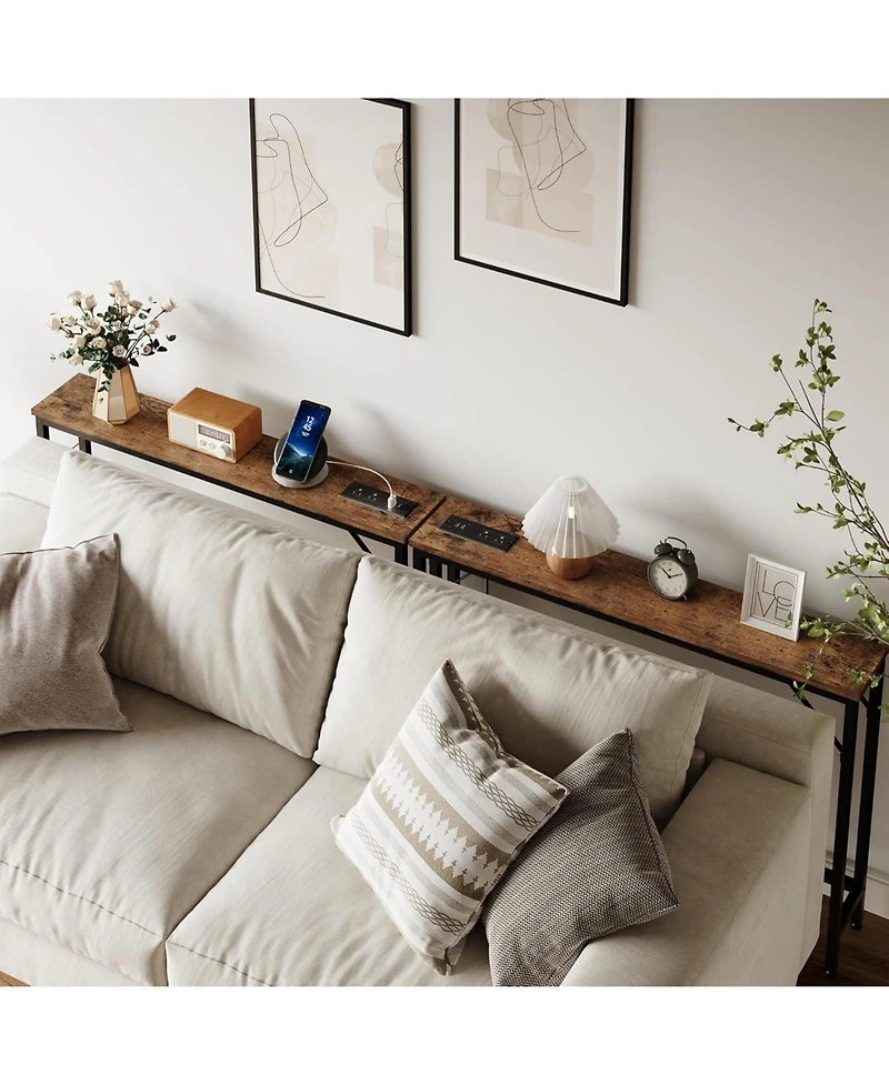 gaomon 5.9" Narrow Console Table with Outlets & Storage Shelf, Behind-Couch Table for Entryway & Living Room