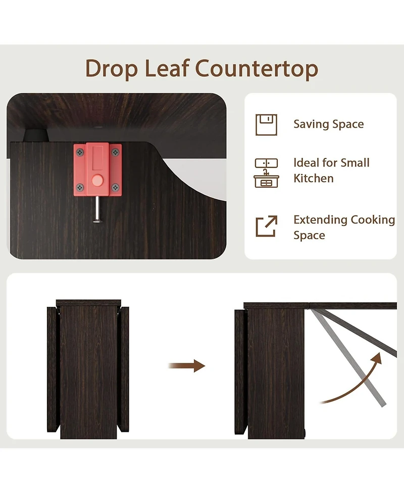 gaomon Folding Drop Leaf Dining Table with 6 Wheels & 2-Tier Storage Shelf, Space-Saving Table for Small Spaces