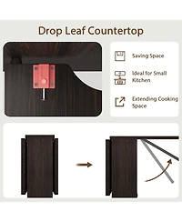 gaomon Folding Drop Leaf Dining Table with 6 Wheels & 2-Tier Storage Shelf, Space-Saving Table for Small Spaces