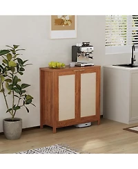 gaomon Rattan Storage Cabinet with Doors Adjustable Shelves and Portable Design Mid Century