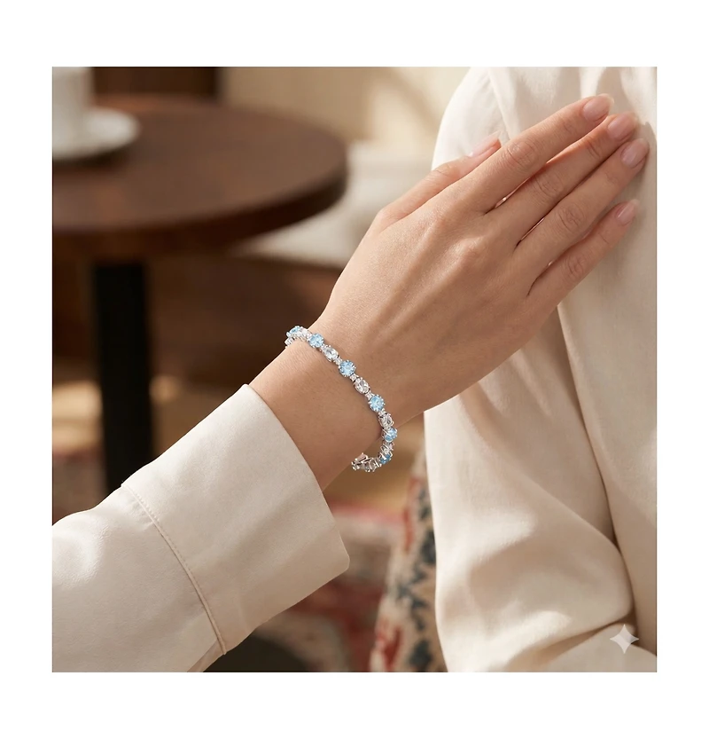 Simona Sterling Silver, Round & Oval Gem Bracelet - Topaz