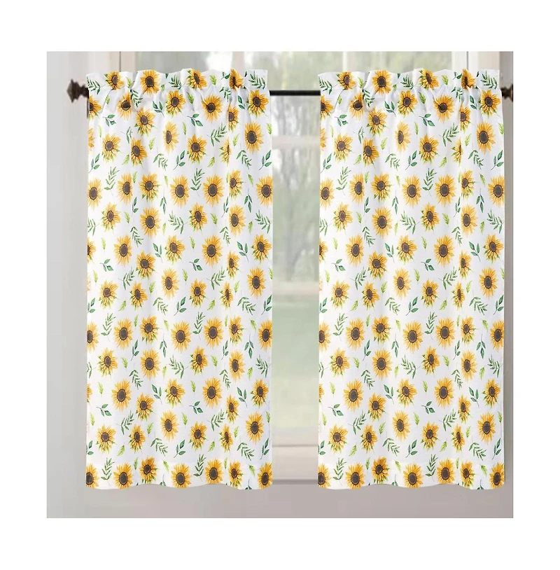 Rt Designer's Collection Tribeca Sunflower Printed Slub 3 Pieces Kitchen Curtain Set With 1 Valance
