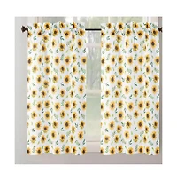 Rt Designer's Collection Tribeca Sunflower Printed Slub 3 Pieces Kitchen Curtain Set With 1 Valance