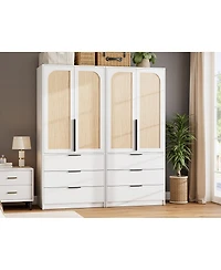 gaomon Armoire Wardrobe Closet with 3 Drawers & 2 Doors, Modern Wooden Wardrobe Cabinets for Hanging Clothes, Tall Standing Bedroom