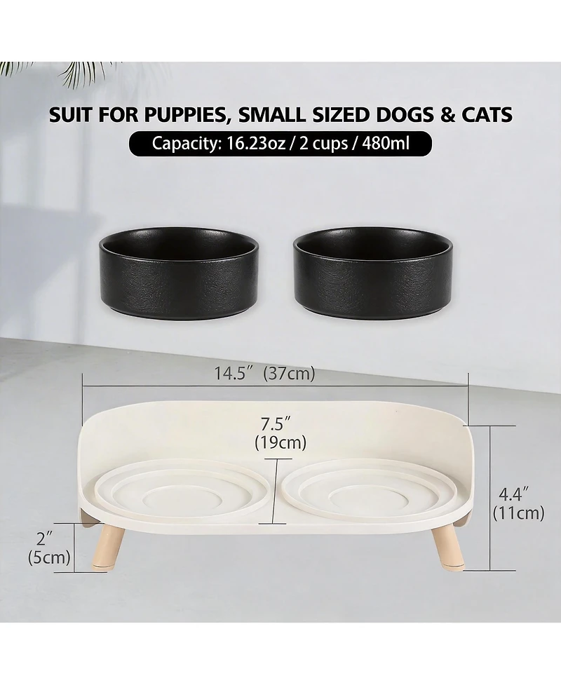 Aronkl Elevated Ceramic Dog Bowl Set with Stand Splash Proof Raised Dishes for Food Water Ideal Small Medium Dogs