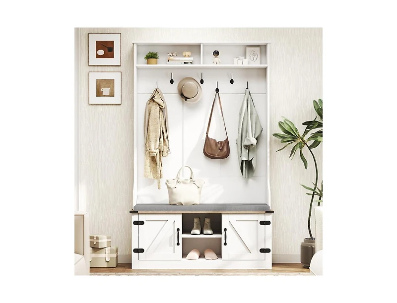 Slickblue Tall 68.5" Entryway Rack with Cushioned Bench & Storage