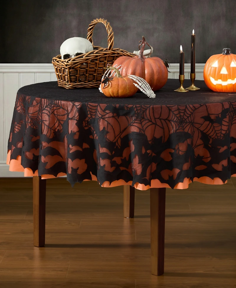 Elrene Bats Web Lace Halloween Tablecloth, 70" Round