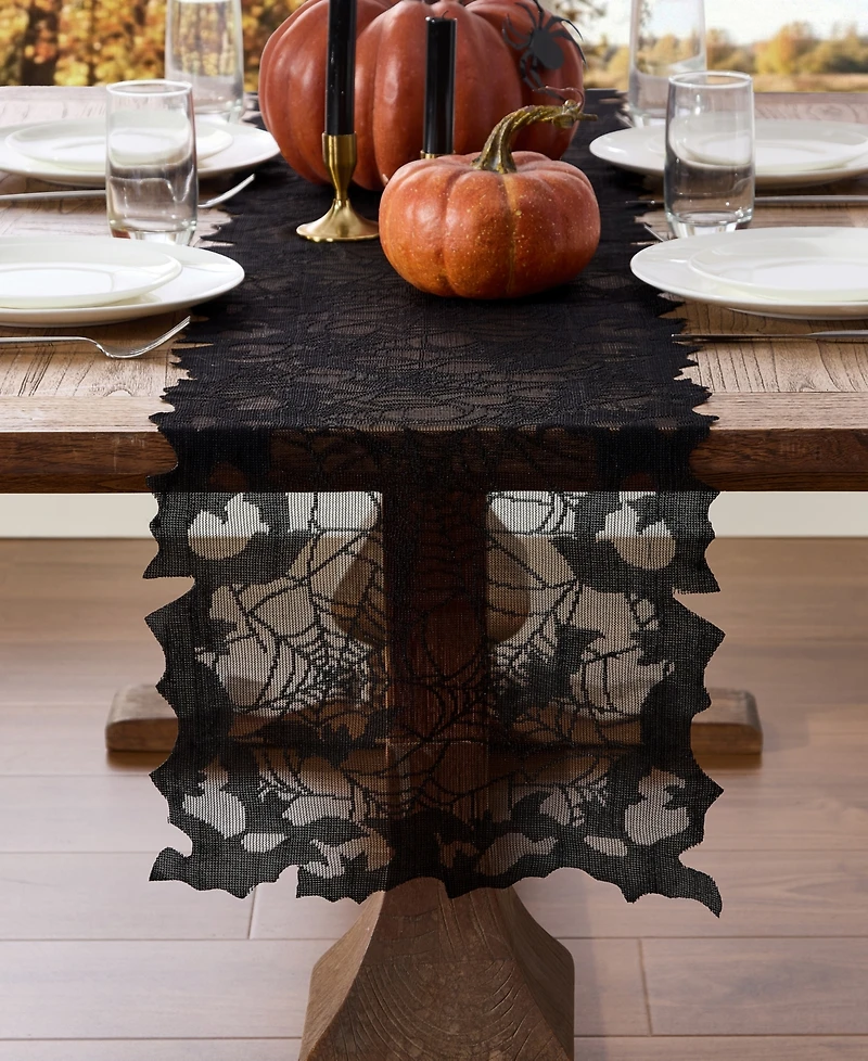 Elrene Bats Web Lace Halloween Table Console Runner, 13" x 90"