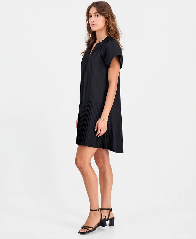 Robbie Bee Petite Puff-Sleeve Short-Sleeve Pleat-Hem Dress