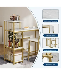 gaomon 3-Piece Expandable Bar Table Set with 2 Chairs, Storage Shelves and Wine Rack