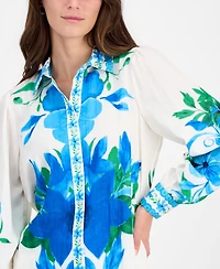 T Tahari Women's Placed-Floral Button-Down Shirt