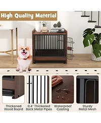 Gymax Dog Cage Furniture w/Removable Tray and Lockable Door Adjustable Foot Pads