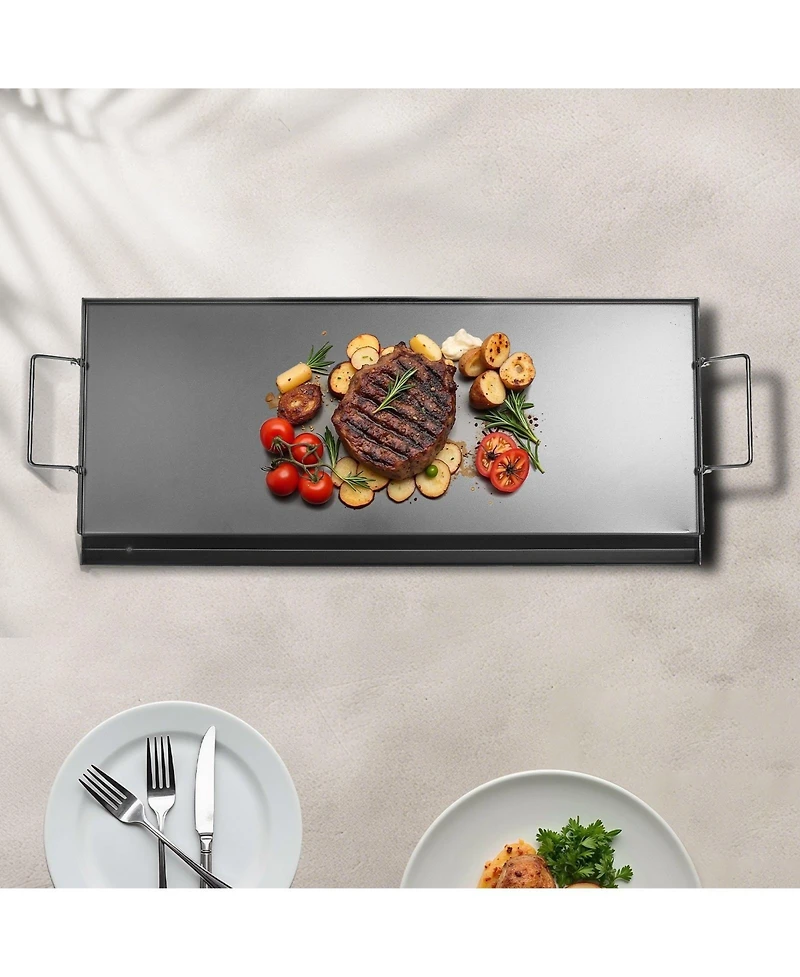 Ecooso 32 x 14 Inch Carbon Steel Griddle Plate for Gas Grill with Handles