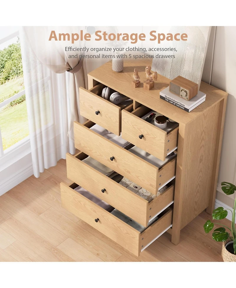 gaomon Natural Drawer Modern Tall Dresser, Storage Organizer for Bedroom