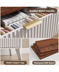 gaomon White Modern Fluted Drawer Dresser, Curved Profile with Gold Handles for Bedroom