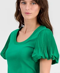 T Tahari Women's Scoop-Neck Pleated-Sleeve Top