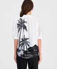 T Tahari Women's Short-Sleeve Split-Neck Blouse