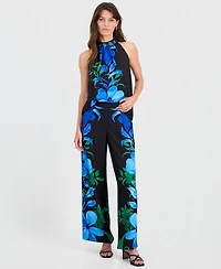 T Tahari Women's Placed-Print Sleeveless Halter Top