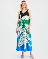 T Tahari Women's Sleeveless Double V-Neck A-Line Maxi Dress