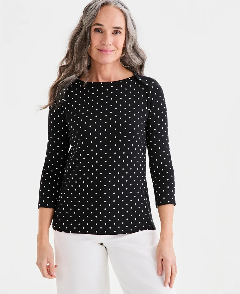 Style & Co Petite Dot Pima Knit Top, Created for Macy's