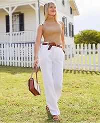 Lands' End Plus High Rise Wide Leg Linen Pleated Pants