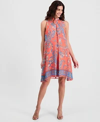 Robbie Bee Women's Printed Mock Neck Sleeveless Shift Dress