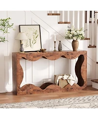 gaomon Slim Farmhouse Console Table for Entryway, 2-Tier Wood Scalloped Sofa Table with Storage Shelf