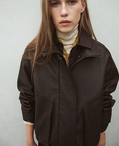 Mango Women's Oversized Leather Jacket