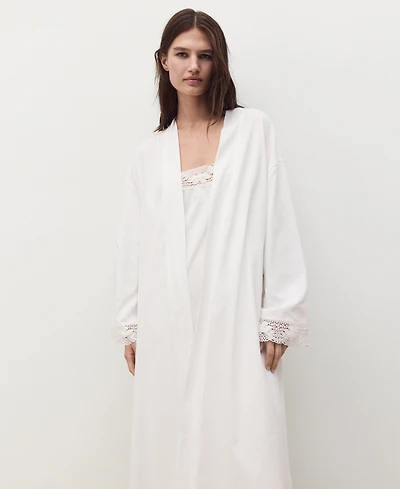 Mango Women's Lace Cotton Robe