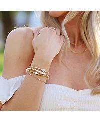 Non-Tarnishing Gold filled, 3mm Gold Ball and Single Mother Of Pearl Cross Stretch Bracelet