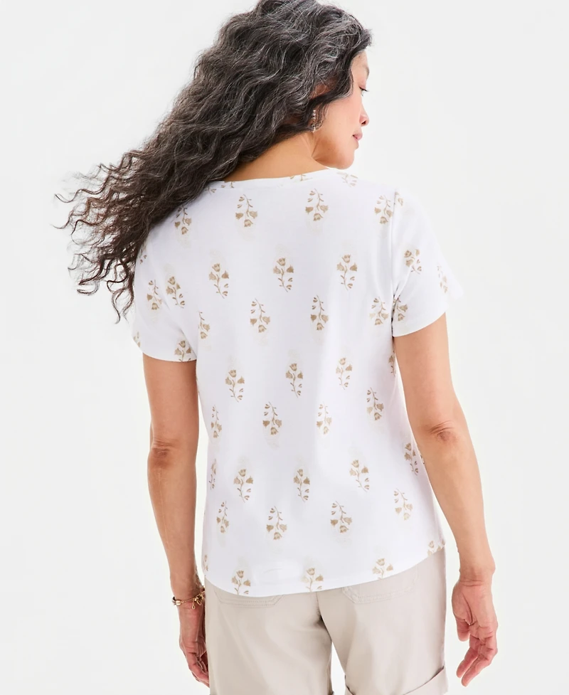 Style & Co Women's Printed Short-Sleeve Henley Top, Macy's Exclusive