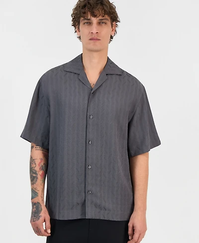Hugo Boss Men's Espino Tonal-Print Short-Sleeve Button Shirt