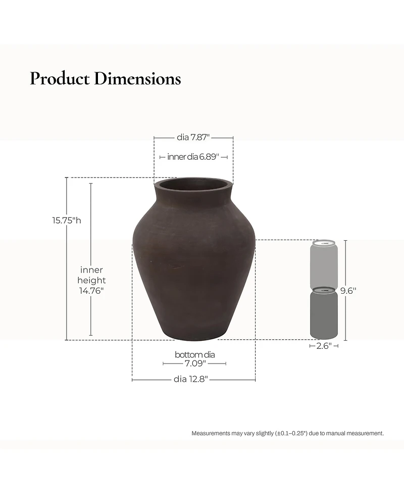 LuxenHome Rustic Earth Cement Vase, Antique Brown Finish, 15.75" H Decorative Accent for Floor and Tabletops