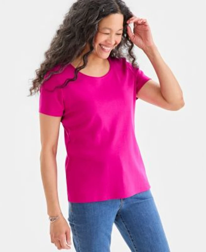 Style Co Womens Cotton Short Sleeve Scoop Neck Top Pxs 4x Created For Macys