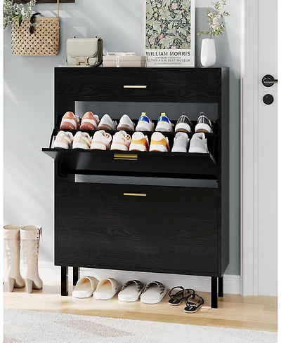 gaomon Narrow Freestanding Wooden Shoe Cabinet Drawers and Adjustable Shelves