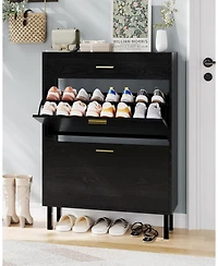 gaomon Narrow Freestanding Wooden Shoe Cabinet Drawers and Adjustable Shelves