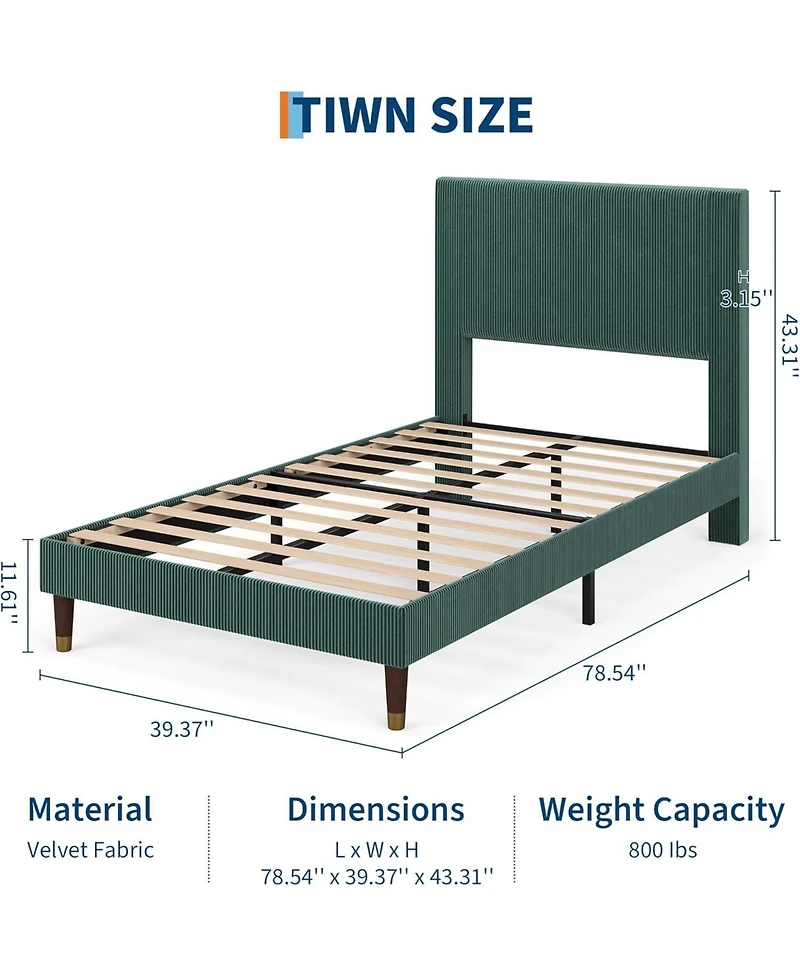 gaomon Twin Bed Frame with Fabric Upholstered Headboard, Metal Slats Support & Under-Bed Storage, Modern Bedroom