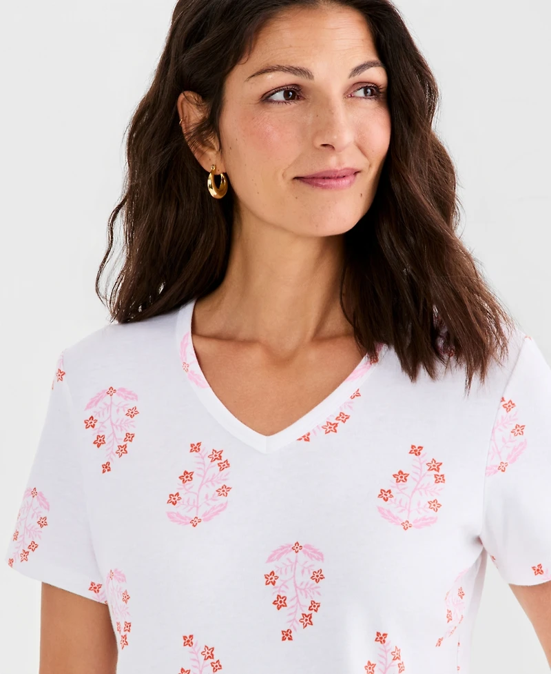 Style & Co Petite V-Neck Floret Patch Top, Macy's Exclusive