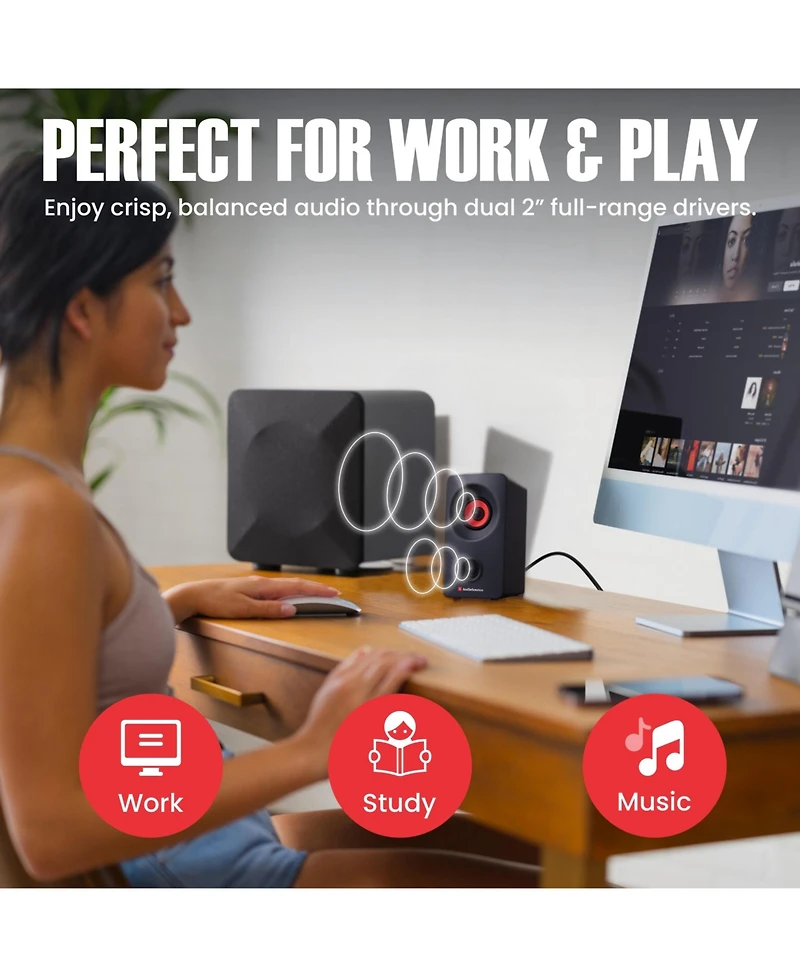 AudioSource 2.0 Stereo Bluetooth 5.3 Dual Driver Desktop Pc Speakers