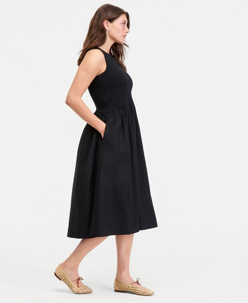 On 34th Women's Curved-Waist Mixed-Media Midi Dress, Macy's Exclusive