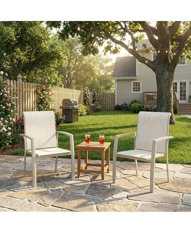 Mondawe 2-Piece Stackable Outdoor Dining Chairs, Metal Frame with E-Coating, Textilene All-Weather Patio Chairs, Sandstone
