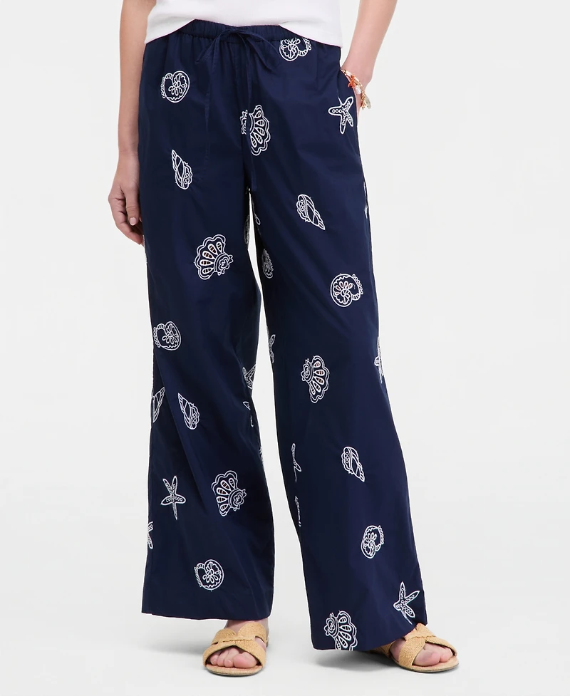 On 34th Women's Shoreline Embroidered Cotton Pull-On Pants, Macy's Exclusive