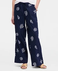 On 34th Women's Shoreline Embroidered Cotton Pull-On Pants, Macy's Exclusive